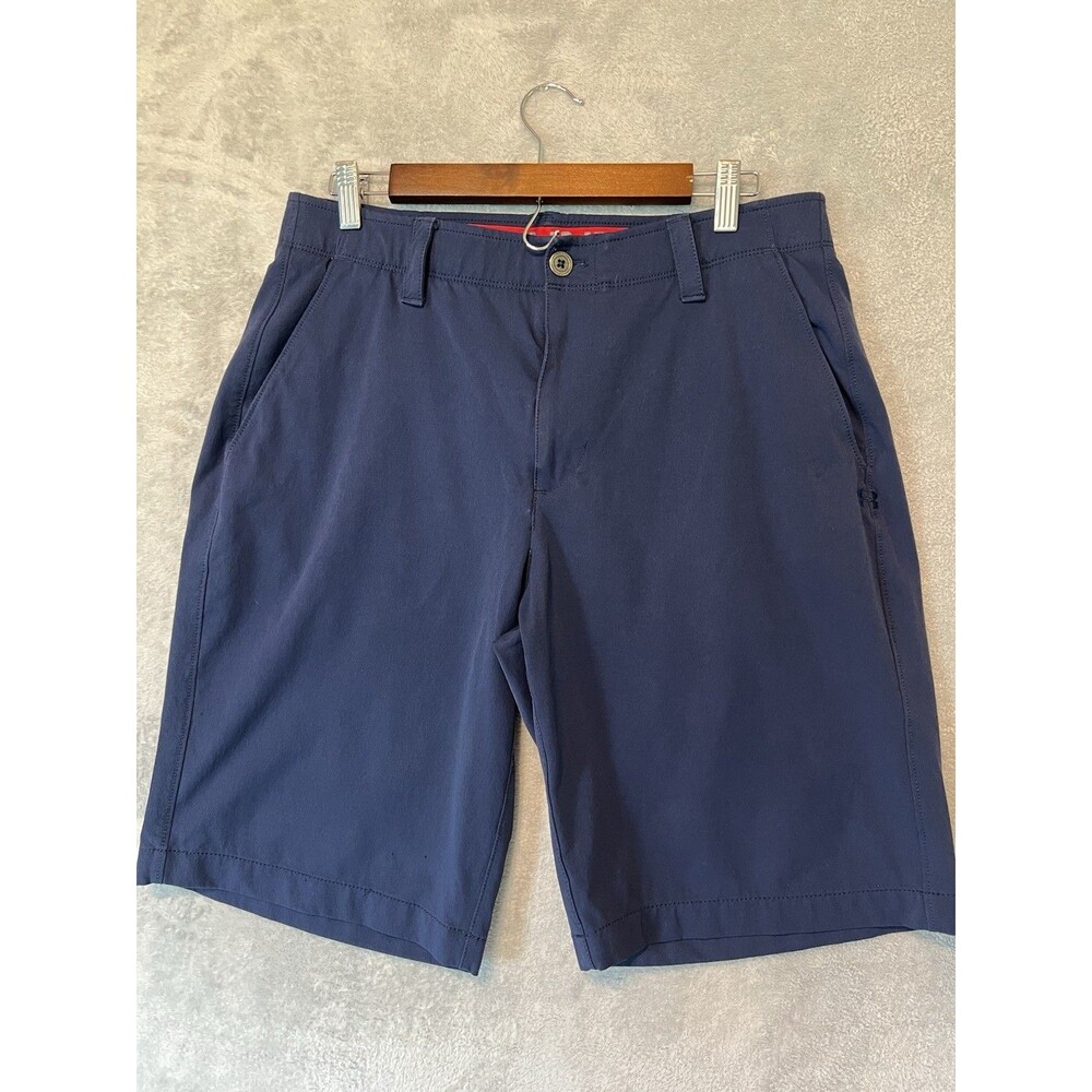 Under Armour Stretch Loose Golf Shorts Men 34 Navy HeatGear Golfcore Preppy Tech